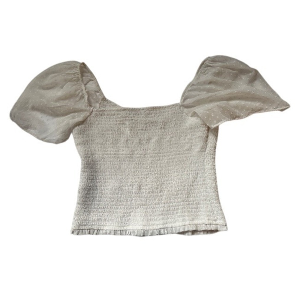 Abercrombie & Fitch Swiss Dot Flutter Sleeve Blouse Square Neck Smocked Top - M - Picture 6 of 8
